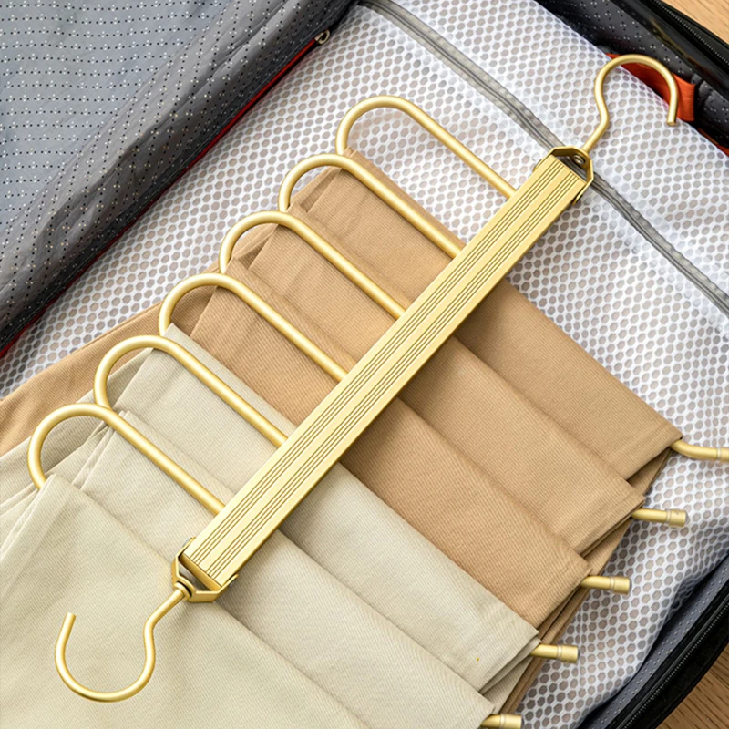 6 in 1 Magic Trouser Hangers Folding 360° Rotatable Pant Tie Scarf Storage Rack Aluminium Alloy Hanger Pant Organizer Space Save