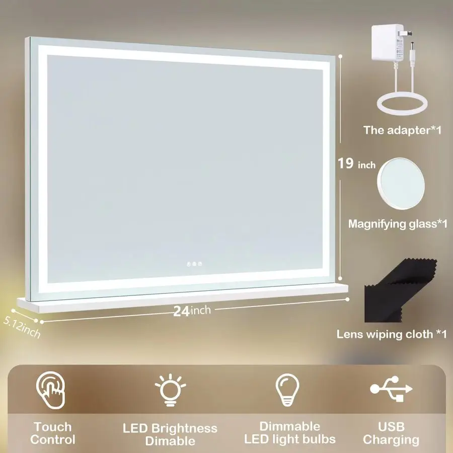 LED Makeup Mirror side profile demonstrating adjustable stand angle and USB power cable connection