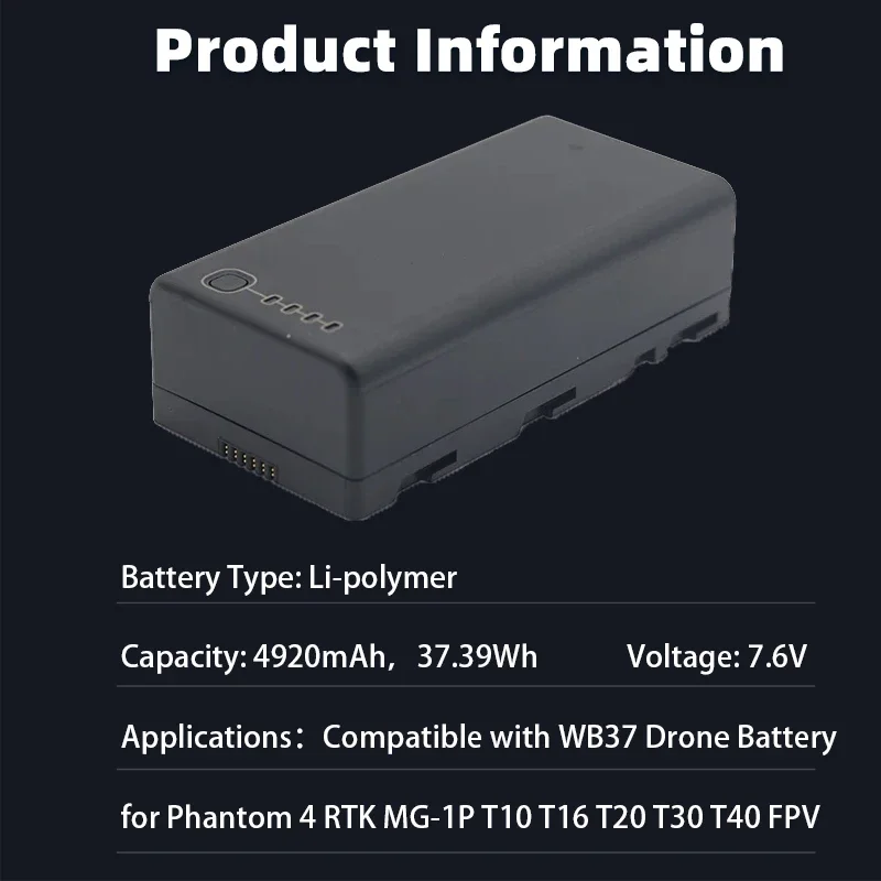 Imagem -05 - Substituição para Bateria de Controle Remoto Dji Wb37 7.6v 4920mah para Phantom Rtk Mg1p T10 T16 T20 T30 Fpv Monitor Crystalsky