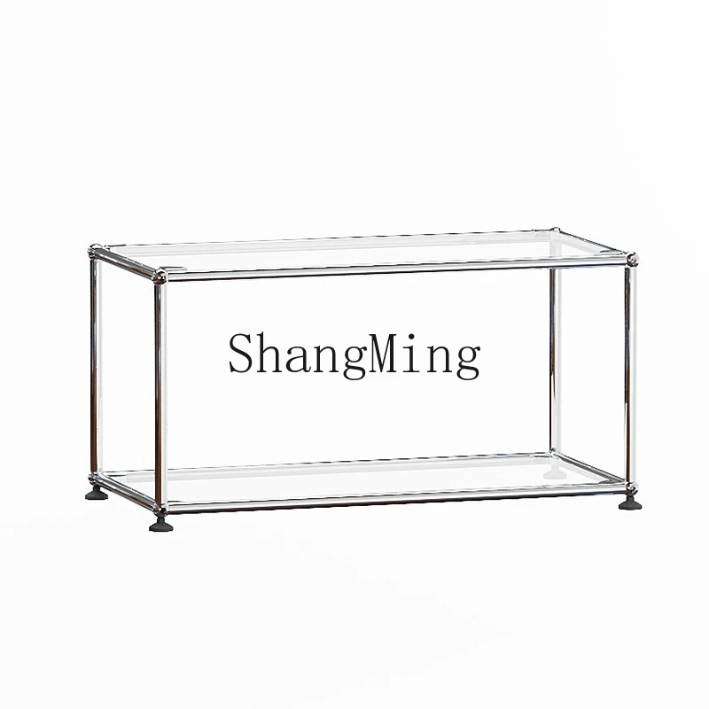 

ZYY medieval module edge square stainless steel glass double-layer tea table light luxury corner storage