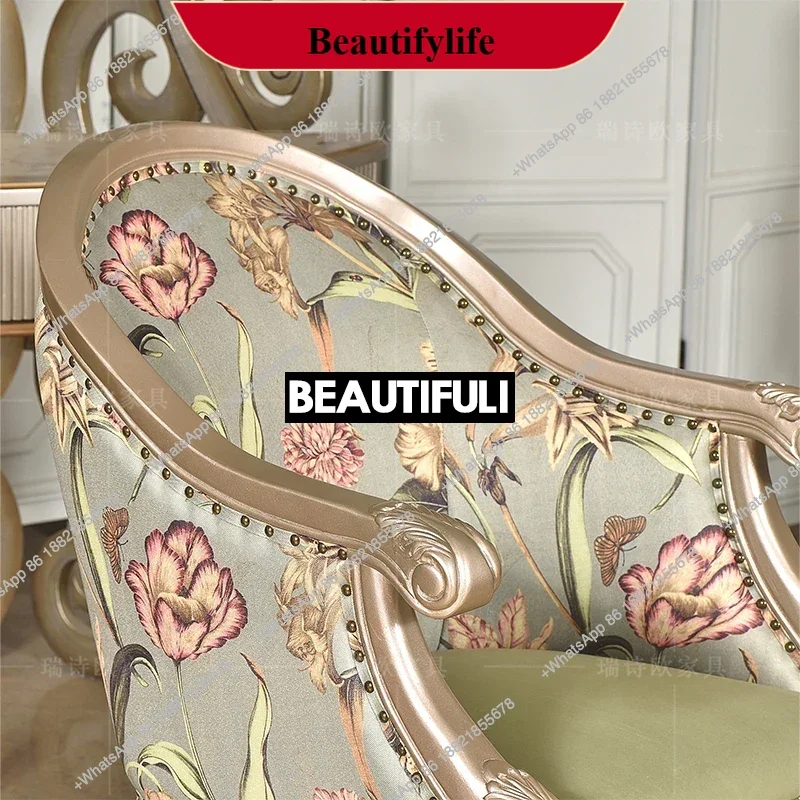 

Q178 American pastoral leisure solid wood chair living room negotiation fabric single sofa balcony back chair