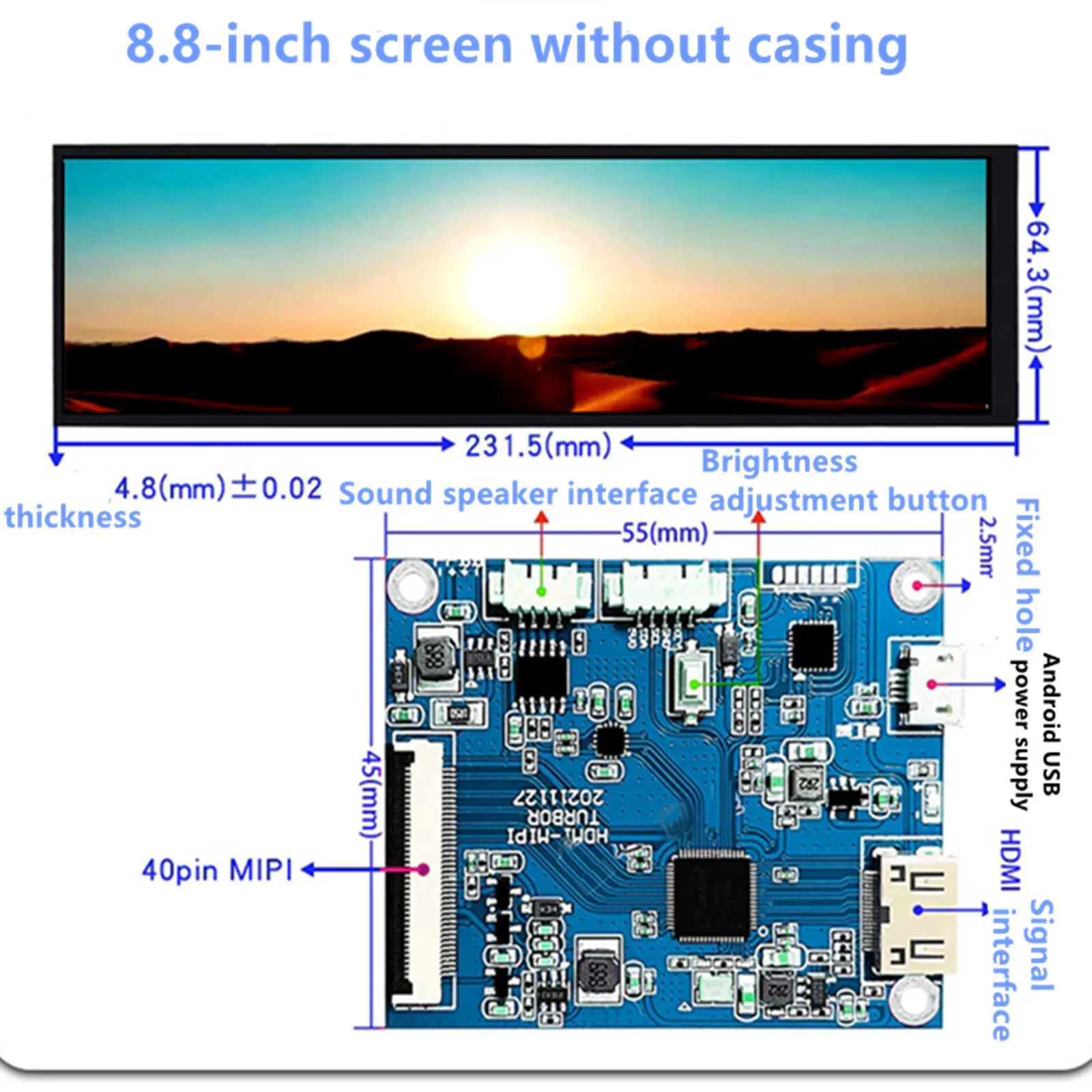 8.8 Inch Computer IPS Secondary Screen Portable Monitor HDMI Long Moniter HD 1920x480 Laptop PC Display Game Music Learning Work