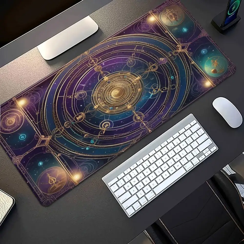 Celestial Zodiac Large Desk Pad Vintage Golden Starry Magic Circle Non Slip Rubber Mouse Pad for PC Gamer Desktop Decor