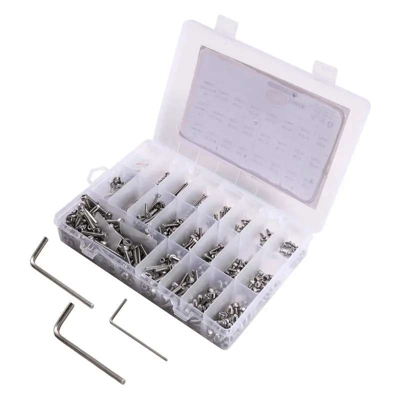 

Набор винтов с внутренним шестигранником AUAU-1080Pcs M2 M3 из нержавеющей стали 304, болты, гайки, шайбы, комплект для сборки