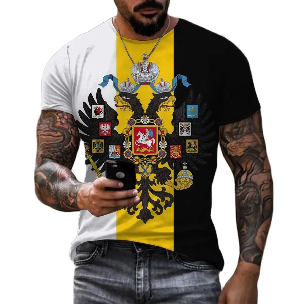 2024 New Men\'S Clothing Fashion Russia Flag 3D Printing Print Men\'S Russia Bear T-Shirt Short Sleeve Streetwear Oversized Top