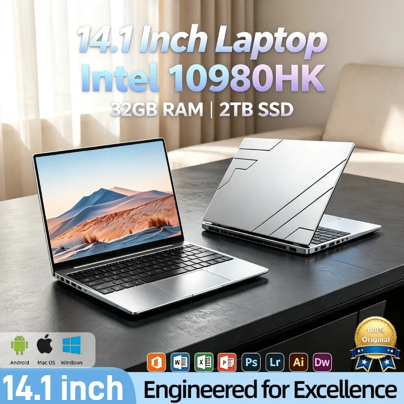 14.1'' Ultra Slim Gaming Laptop Intel i9-10980HK 1920*1080 HD 32GB RAM 2TB SSD Backlit Keyboard Office Computer PC Prime