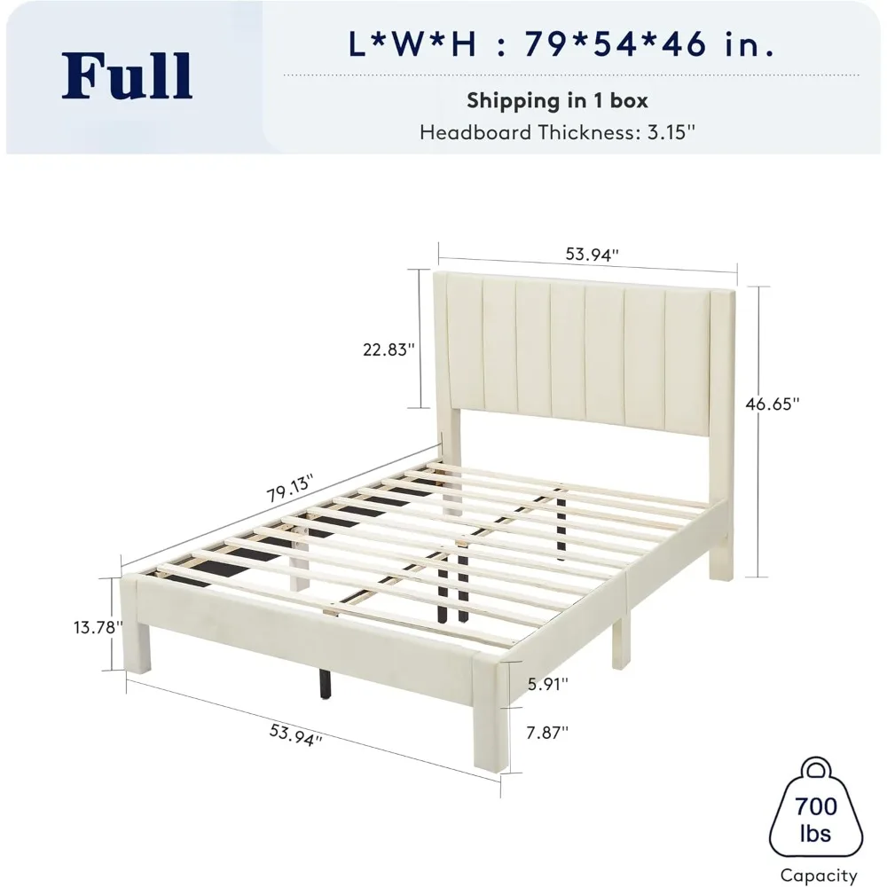 Full Size Bed Frame with Headboard,Beige Bed Frame fit 10-12 Inches Mattress,Wooden Slats Support,No Box Spring Needed,Easy