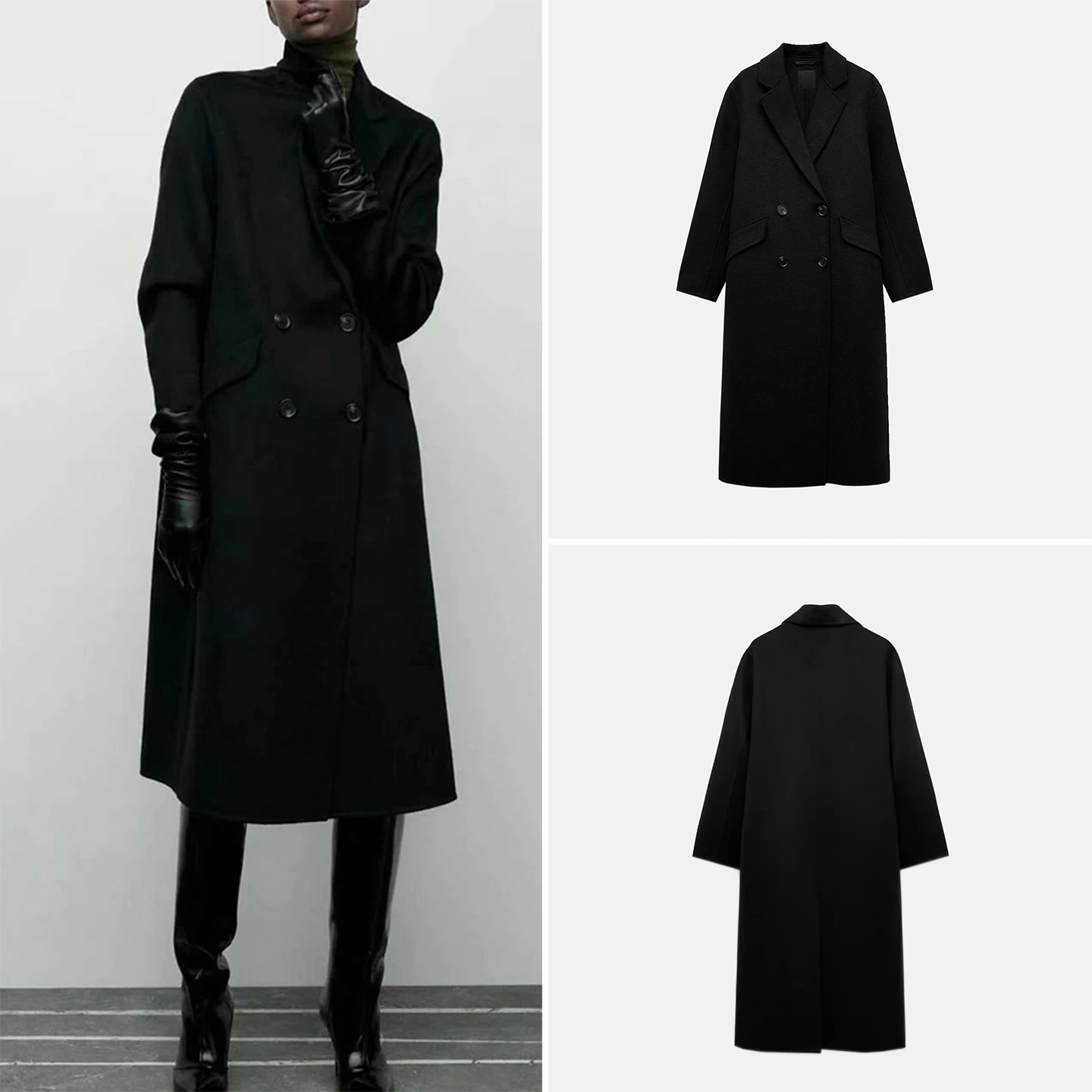 

Повседневное свободное длинное пальто для женщин, двубортное осеннее новое поступление, шерстяная верхняя одежда Z, длинный плащ све