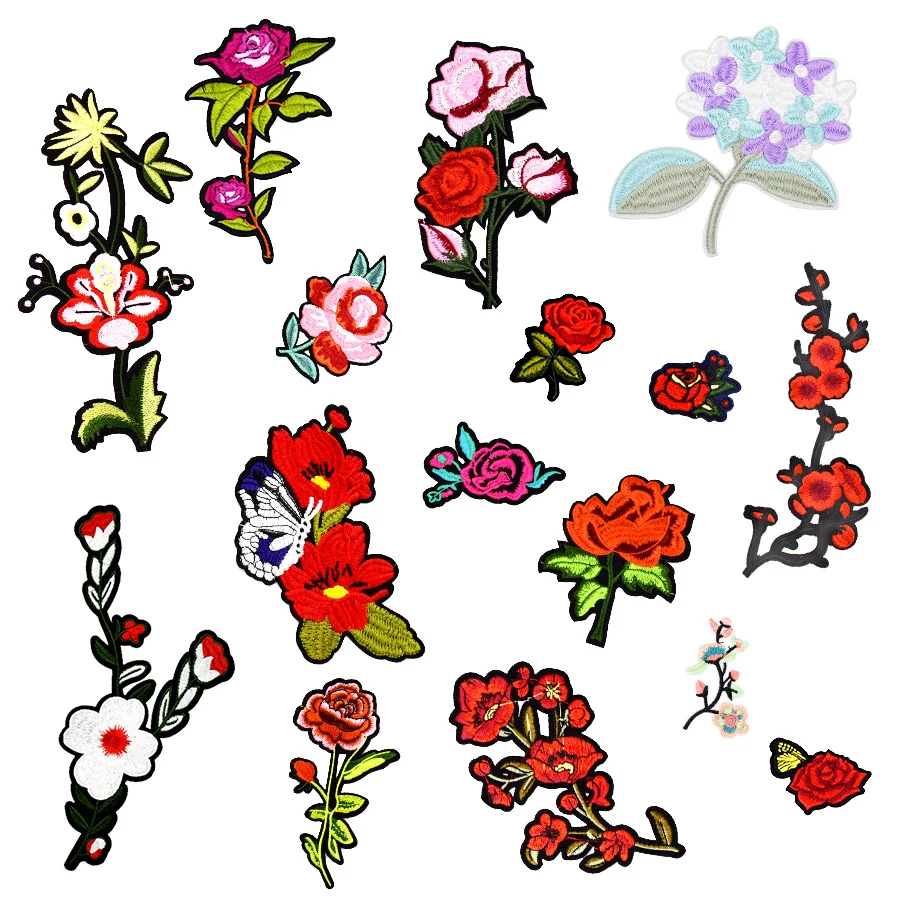 

Flower Mix Fashion Patches for Girl Clothing Iron Transfer Plant Patch Applique for Jacket Clothes DIY Sew Embroidery Patch 1PCS