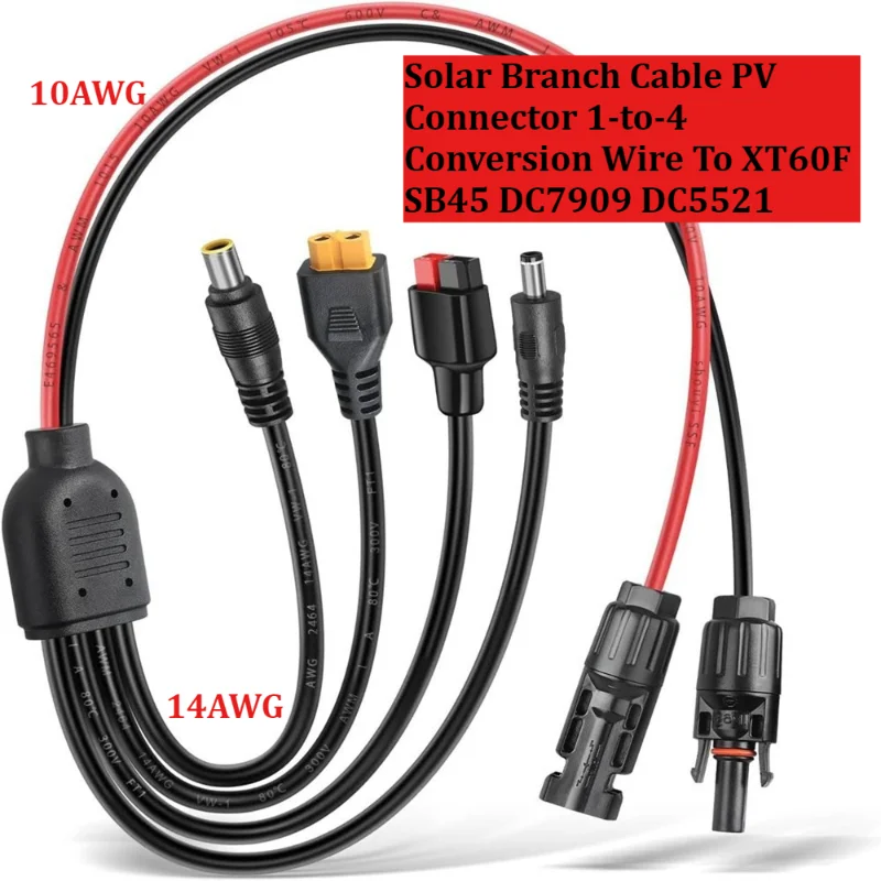 Heavy-Duty 45A Solar Branch Cable PV Connector 1-to-4 & 1-to-6 Conversion Wire To XT60 DC7909 DC5521 for Energy Storage System