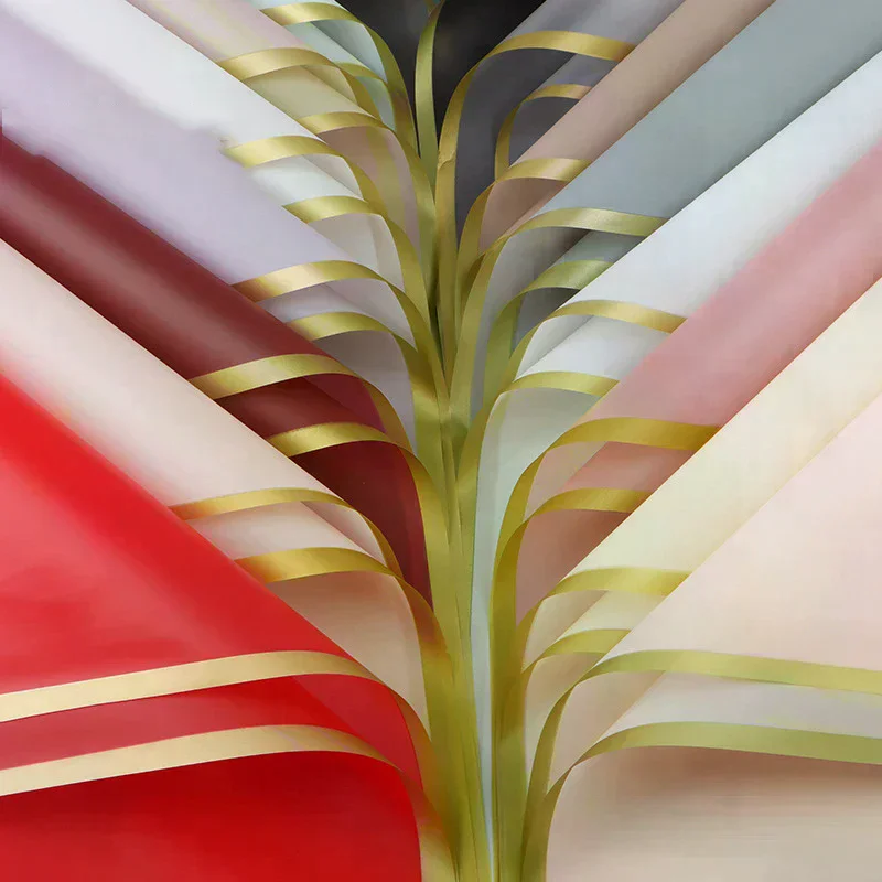 20Pcs/pack 54*54cm Flower Wrappers Golden Edge DIY Gift Bouquet Packaging Paper Flower Waterproof Flower Decoration Material
