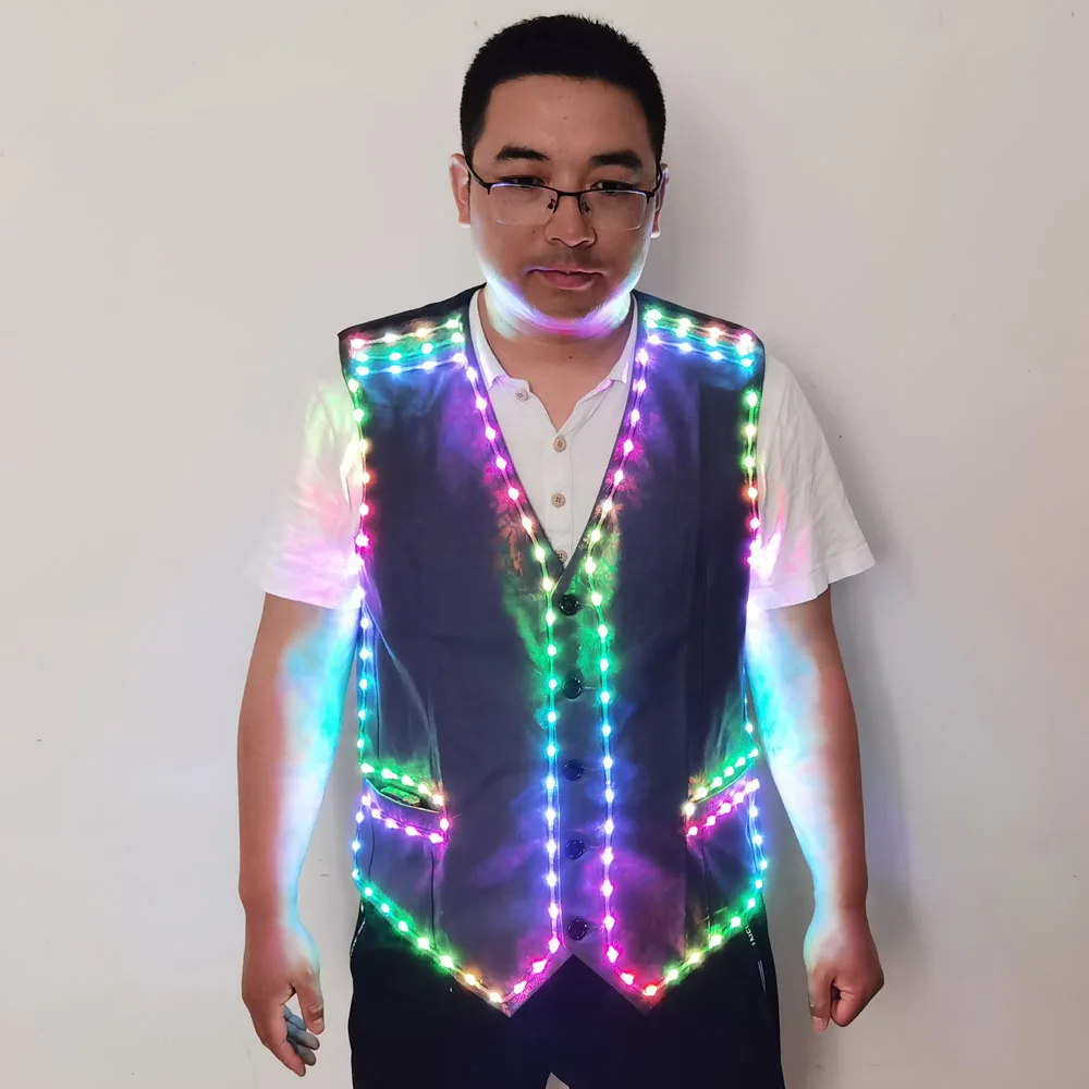 Colorful Led Luminous Vest Ballroom Costume Jacket DJ Singer Dancer Performer Stage Wear Waiter Clothes