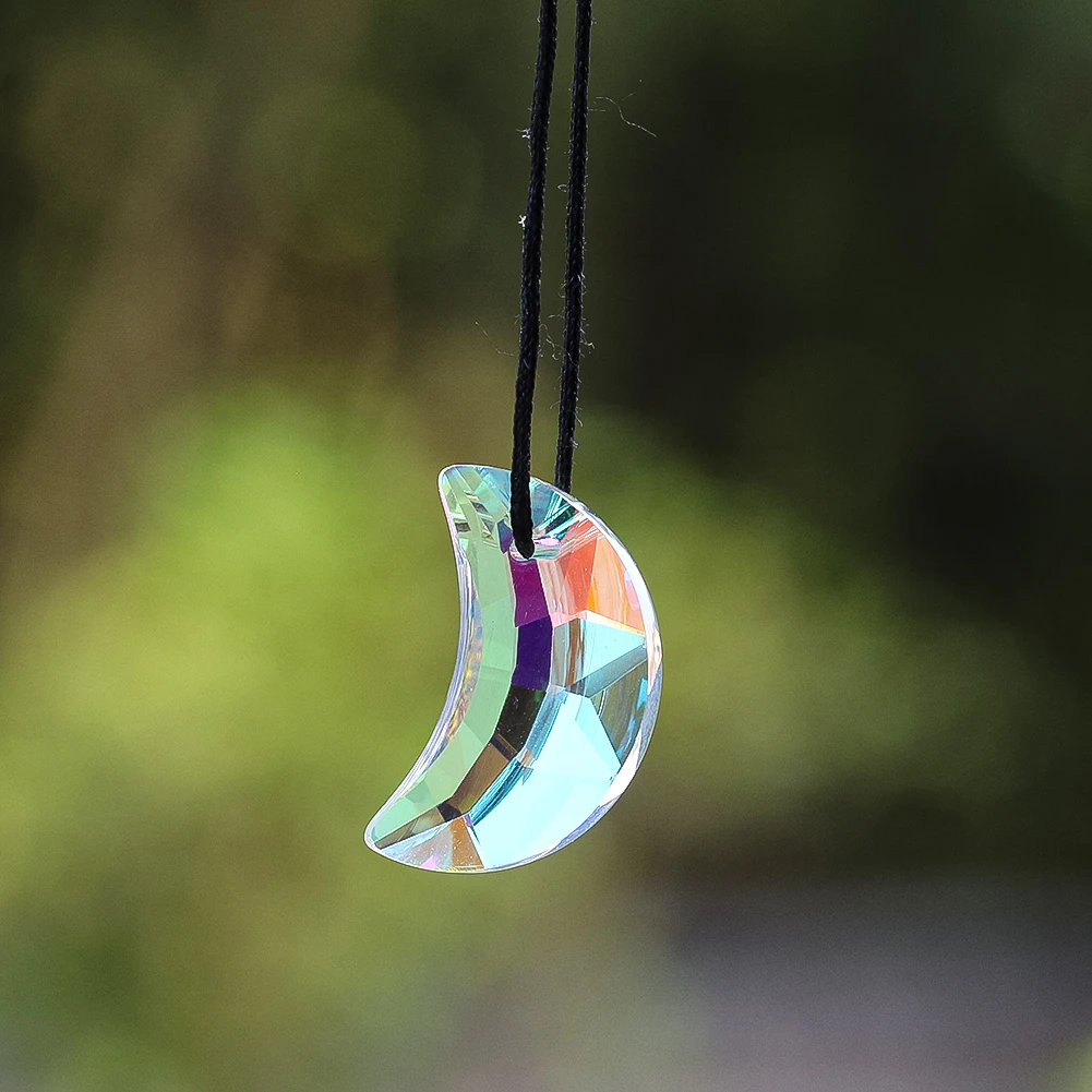 Crystal Sun Catcher Pendant Colored Moon Glass Prism Chandelier Parts DIY Home Balcony Garden Hanging Decorative Accessories
