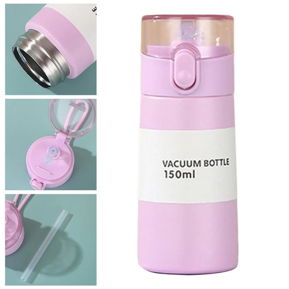 Stainless Steel Mini Thermos Cup One-button Opening 150/250ml Pocket Insulated Cup Leak-proof with Straw Thermal Mug