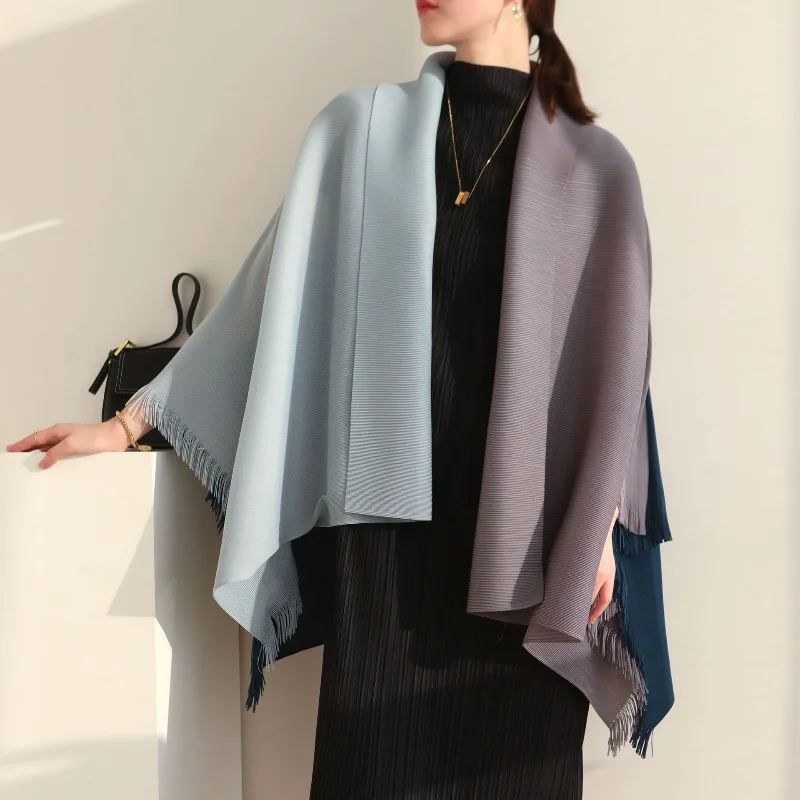 

Pleats Fall Winter New Miyake Pleated Trench Coat Lapel Loose Top Versatile Temperament Shawl Jacket Middle East Women Clothing