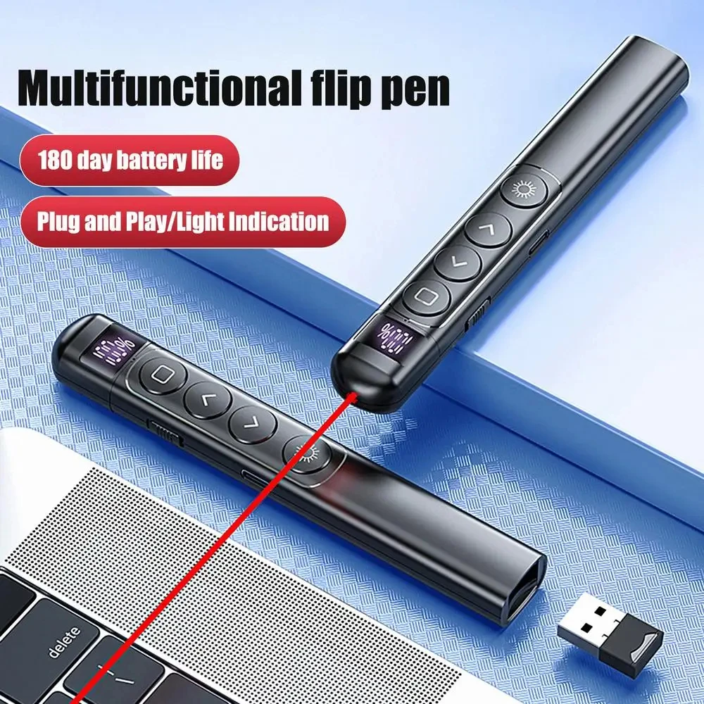 Clicker per presentazioni con penna ribaltabile wireless Puntatore laser RF da 2,4 GHz Telecomando PowerPoint con controllo Hyperlink Presentatore IR a luce rossa