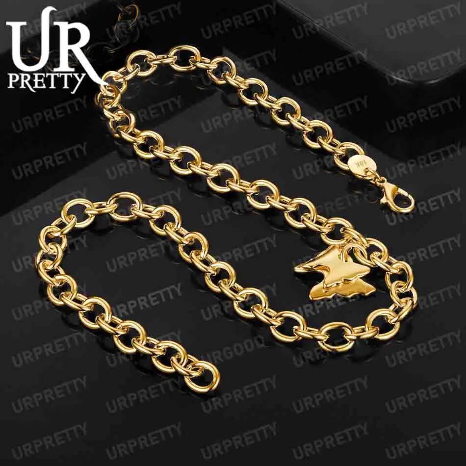 

925 Sterling Silver 18K Gold Romantic Double Butterfly Necklace Women Men Party Birthday Gift Wedding Fashion Jewelry