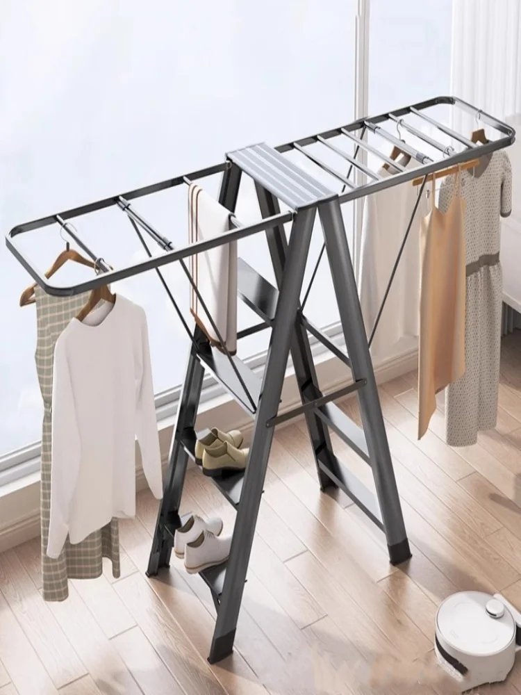 

Custom ladder drying rack aluminum alloy indoor multi-functional telescopic folding Herr ladder home thickened sunbed stairs