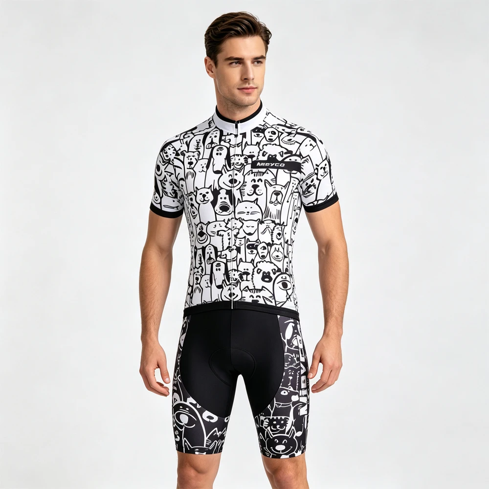 Men's Cycling Set Short-Sleeved Jersey & Bib Short Summer Cycling Team Sports Jerseys Breathable Quick-Dry 3D Gel Pad Suit