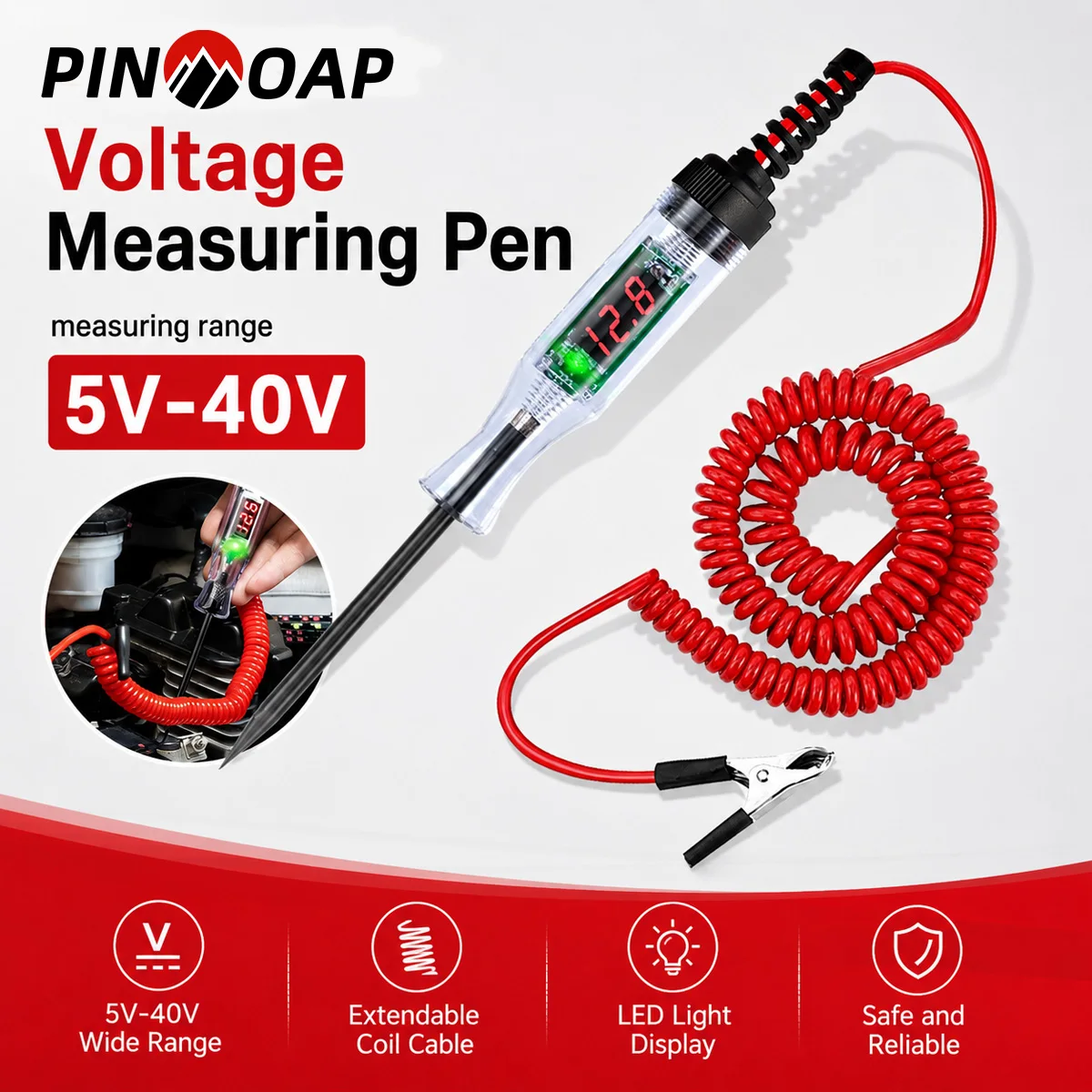 PINMOAP Automotive Electrical Tester Voltage Test Pen Circuit Test Light Vehicle Diagnostic Tools For Car Truck MotorcycleRepair