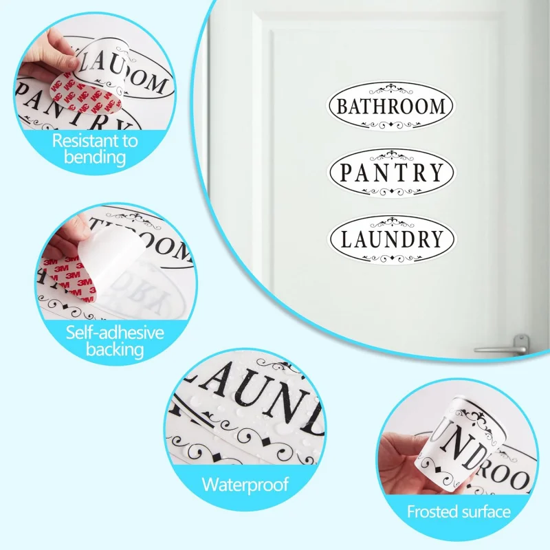 3 قطعة ملصق لافتات باب الحمام/غرفة الغسيل/المخزن ، ملصق باب الحمام من الفينيل ذاتي اللصق مقاوم للطقس ومقاوم للبهتان #3