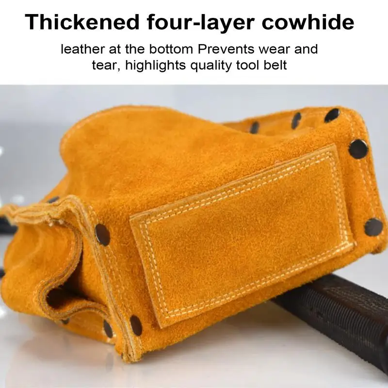 Cowhide Tool Storage Bag Wear-resistant Construction Tools Waist Pouch Thicken Woodworking Tool Nail Pouch For Installation Tool