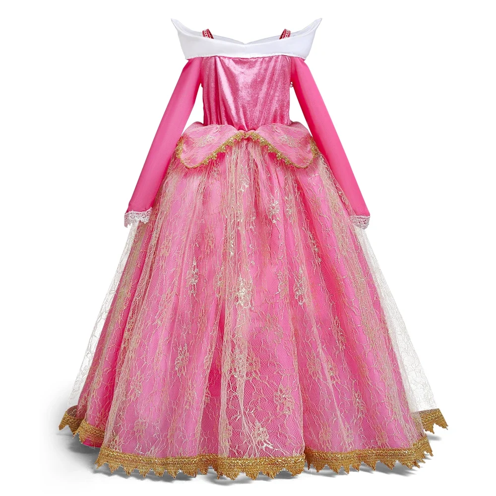 Girls Sleeping Beauty Aurora Princess Dresses Halloween Cosplay Costume Off Shoulder Kids Fancy Party Children Clothing 4-10 Yrs