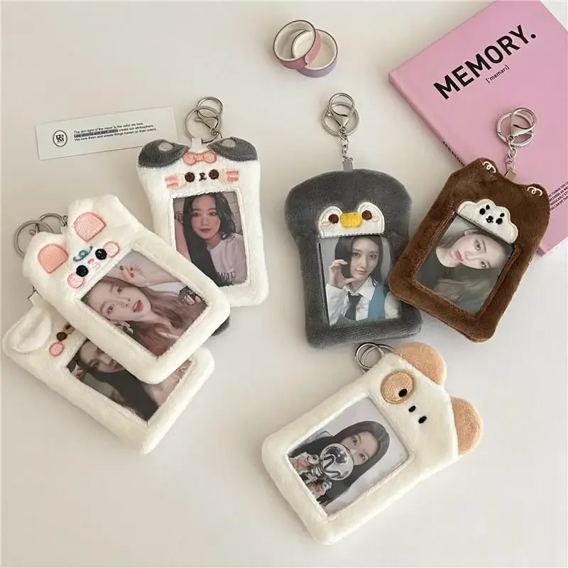 

New Student Campus Meal Card Set Korea INS Cute Animal PlushHolder Case Girls Small Cards Photo Display Pendant Stationery Pouch