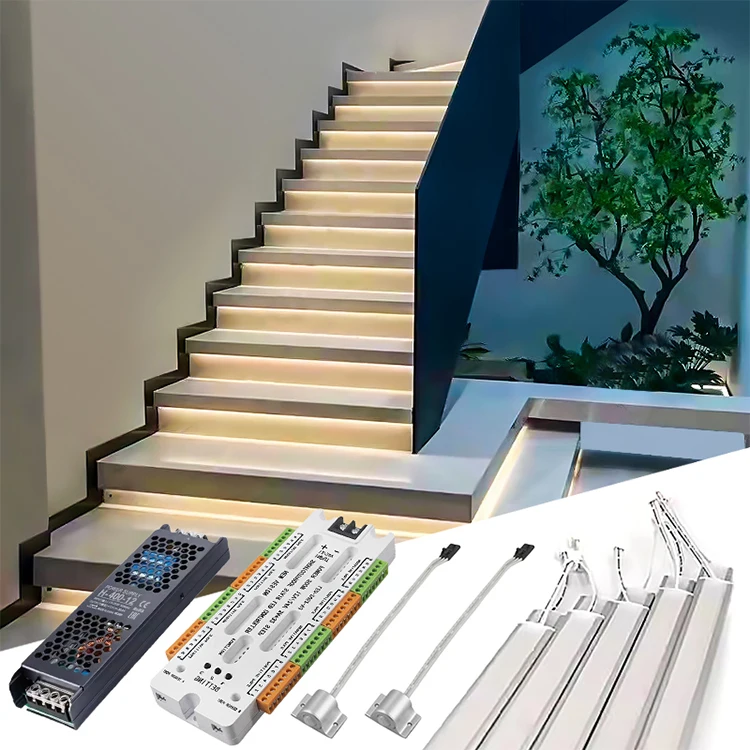 Smart Motion Sensor Stair Lights Step Lighting Kit 24v Dimmable Light Emitting Diode Aluminum with Remote Control for Indoor
