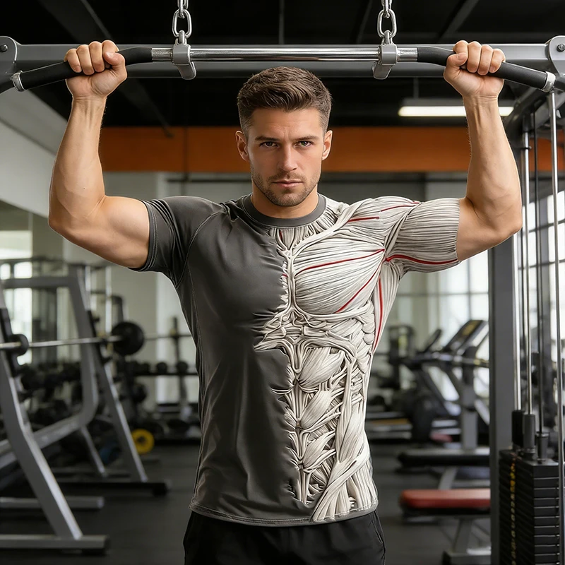 Men's 3D Muscle Pattern Novelty Exercise T-shirts Strong Muscles Skeletal Blood Vessels Printing Sportswear Trainning Shapers
