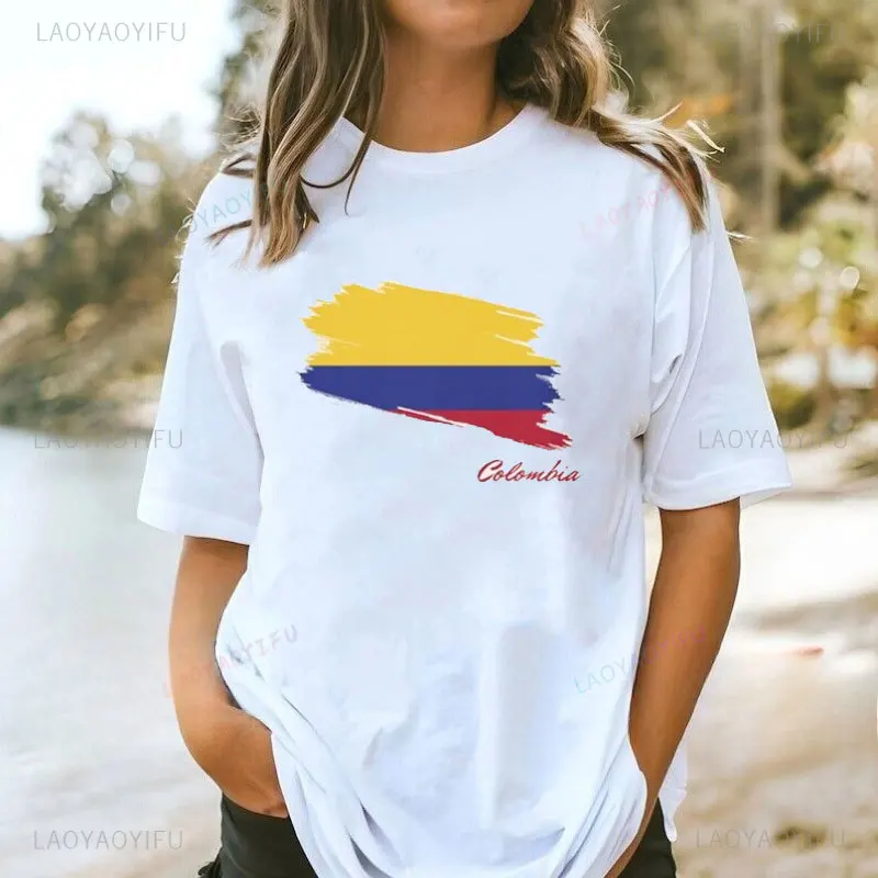 Vintage Colombia T-Shirt Colombian Flag Tee Latin Colombia Trip Cotton Casual Tshirt Colombia Flag Graphic T Shirts Camisetas