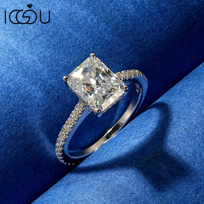 

IOGOU D Color VVS1 3CT Center Radiant Cut Moissanite Engagement Rings 925 Sterling Silver Wedding Band Bridal Women Promise Ring