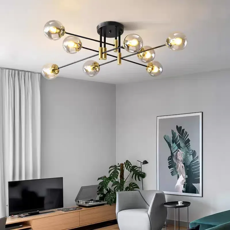 Nordic Ins Magic Bean Light Postmodern Living Room Pendant Lights Home LED Bedroom Light Luxury Glass Ball Branch Chandeliers