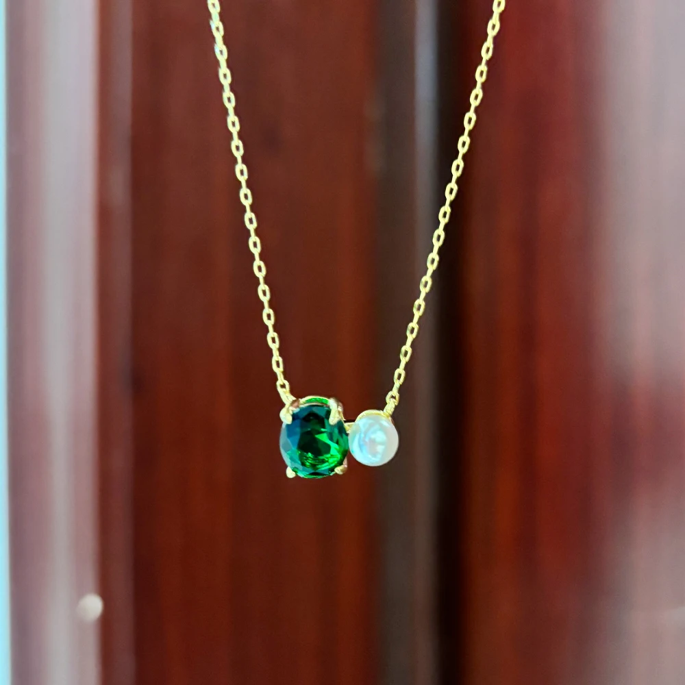 5A Grüne Zirkonia CZ Perlenkette für Frauen 18K vergoldet Zirkon Party Hochwertiger CZ Schmuck Geschenk für Hochzeit