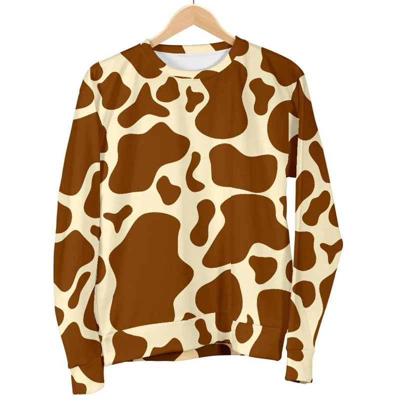 3D Animal Stripe Dairy Cow Print Spring Autumn Fashion Trend Neck Hoodie Sweatshirts Street Hip Hop Men Women Long Sleeve Tees