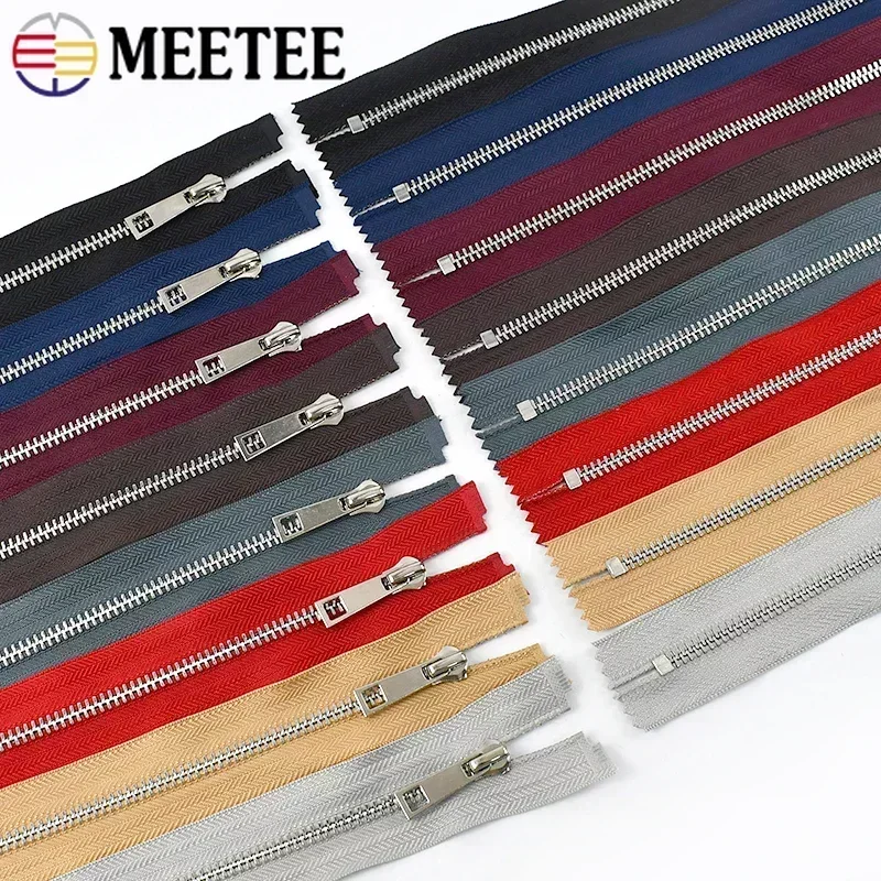 2/5Pcs Meetee 5# Metal Zipper for Sewing 15-30cm Close-End 40-80cm Open-End Zippers Bag Clothes Decor Zip Repair DIY Accessories