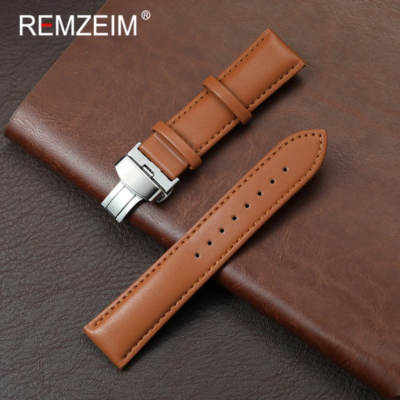 

Men Business PU Leather Replacement Wristband 18mm 20mm 22mm 24mm Wrist Bracelets with Butterfly Clasp Watch Band