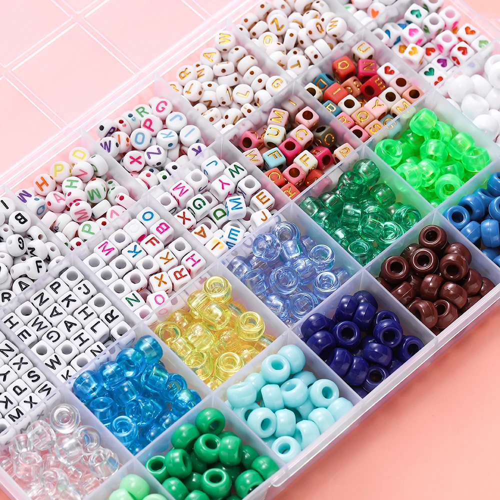 24Grids Beads Kit Rainbow Acrylic Letter Beads Set Large Hole Beads For DIY Bracelets Necklace Keychain Jewelry Making