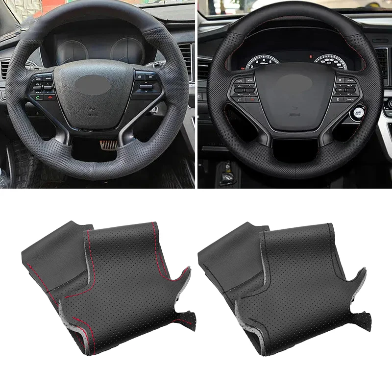 Soft Perforated Leather Cover For Hyundai Sonata 9 2015 2016 2017 (4-Spoke) Hand Sewing Car Interior Steering Wheel Cover Trim