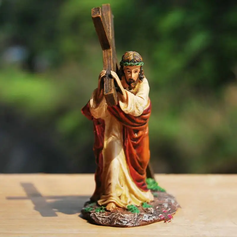 Jesus CrossStatue Resin Ornament Jesus CrossFigure Little Jesus Carrying CrossOn The Way To Calvary Home Decoration