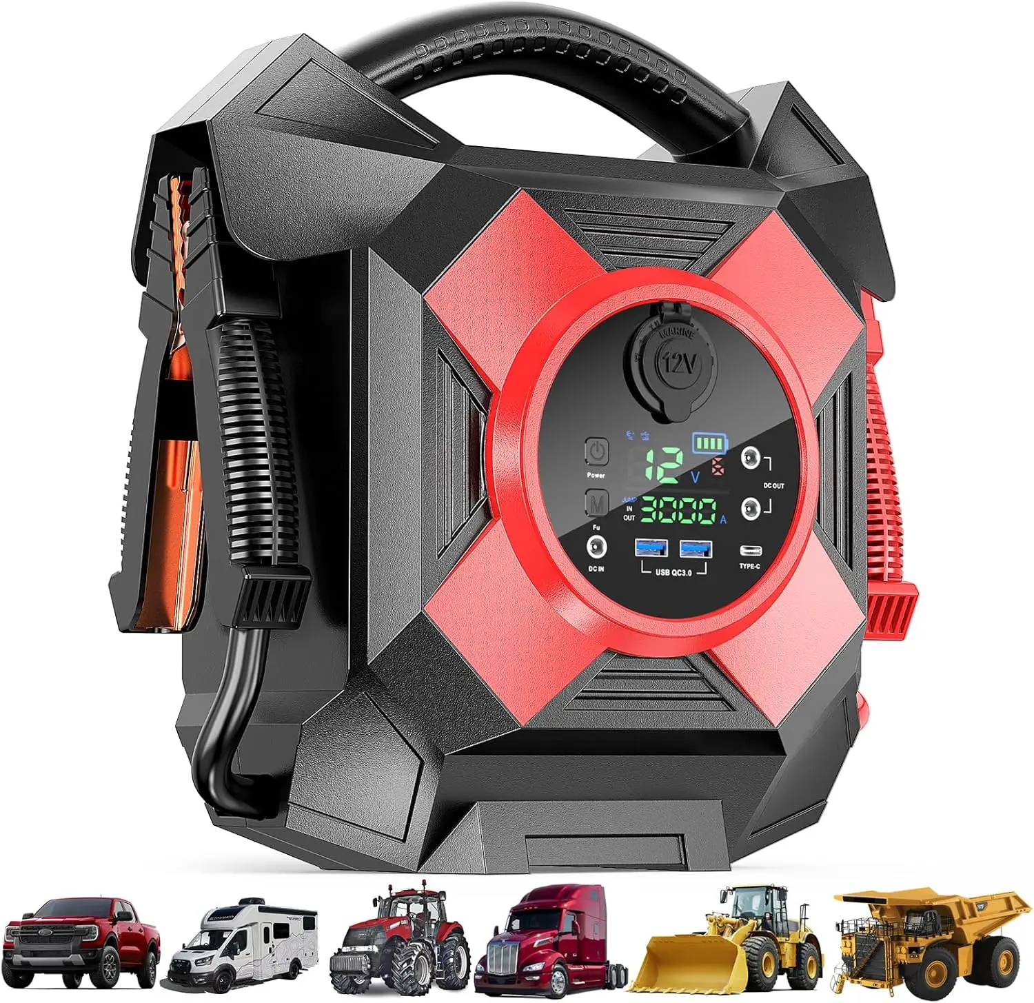 

DM1264 Heavy Duty Jump Starter, 12V 30000A Peak, Lithium Battery Booster Pack, Portable Jumper -40°F Instant Start All for 50L Diesel and Gasoline Engines, Semi Truck