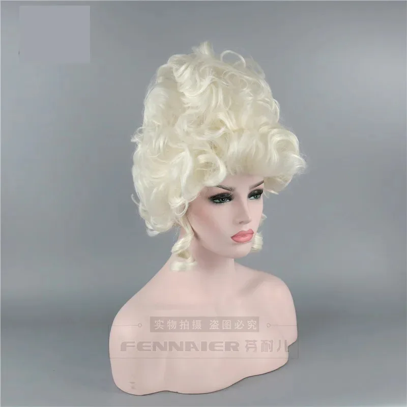 2025 aaa Retro Royal Cosplay Marie Antoinette Moonlight White Queen Court Masquerade Halloween Costume Hair Wigs + Wig