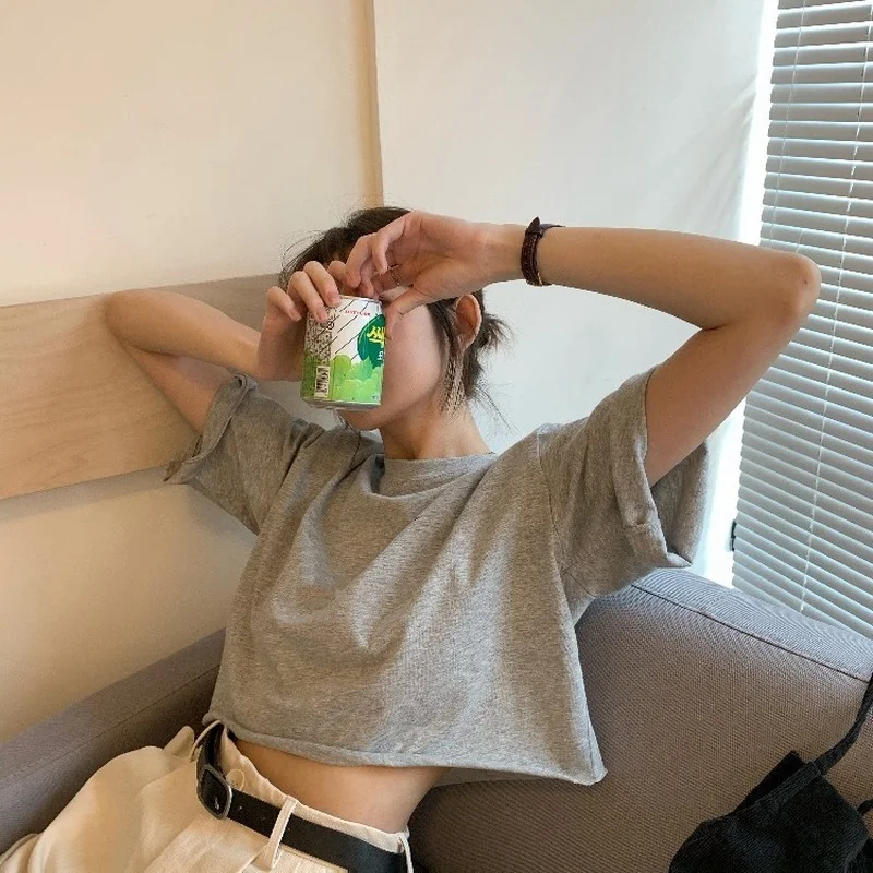 2023 New Summer Women's Short Sleeves Solid Color T-Shirts Women Y2k Round Neck T Shirt for Female T-shirt Tops Short Streetwear