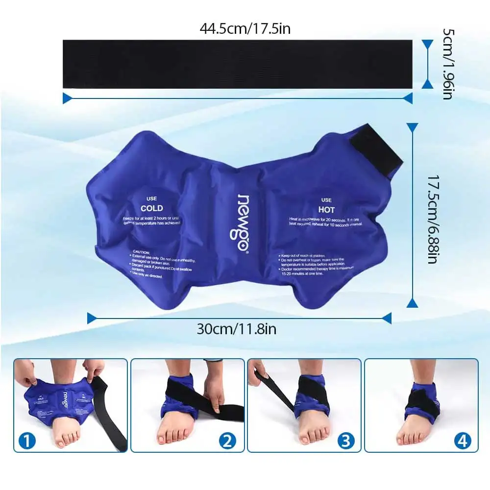 NEWGO Ankle Brace Ice Pack Wrap For Injuires Hot Cold Therapy Reusable Gel Cold Pack Ankle Support For Pain Relief Sprains