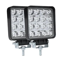 2X 16LEDs Car Work Light 48W Square Spotlight 12V/24V LED Day Lamp for Car RV Camper Boat SUV Van