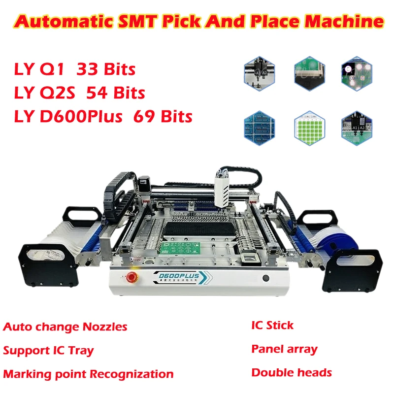 High Speed Auto SMT Pick and Place Machine 2 Heads Chips Mounter Pcb Making Machine for LED Assembly Line Q1 Q2S 33/54/68Bits