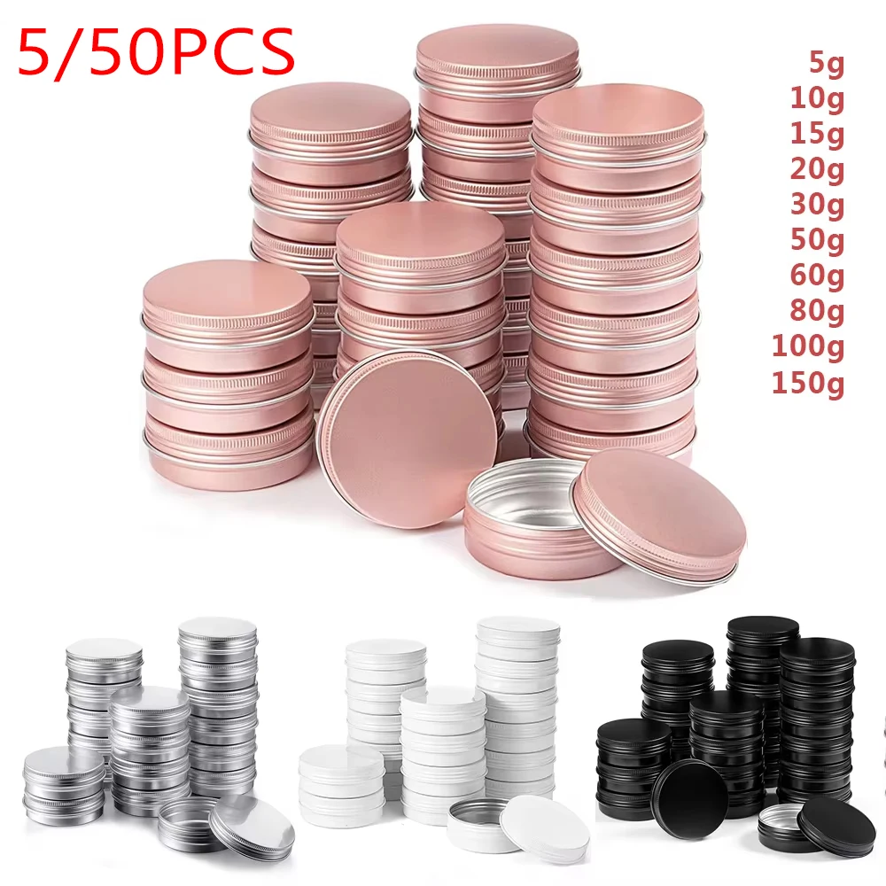 5/50PCS 5g 10g 15g 20g 30g 50g 60g 80g 100g Aluminum Tin Jars Metal Empty Cosmetic Face Care Eye Cream Lip Balm Gloss Packaging