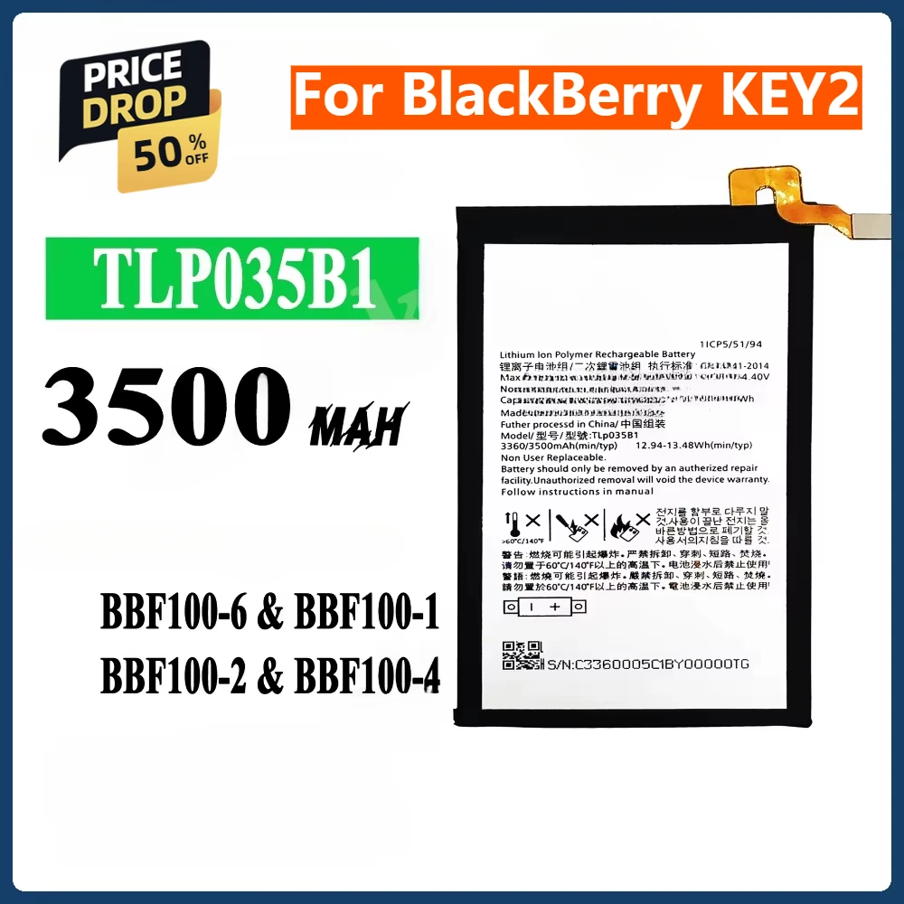 New TLp035B1 3500mAh Li-ion Polymer Mobile Phone Battery for BlackBerry Keytwo KEY2 Cellphone