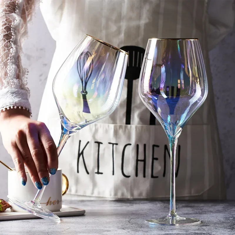 High End Gradient Rainbow Wine Glasses, Crystal Champagne Whiskey Cocktail Glass, High Footed Glasses, Bar Wine Accessories Gift