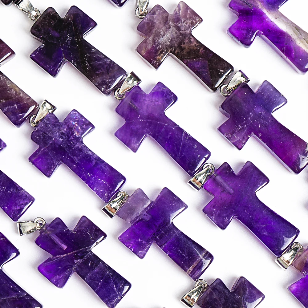 

1Pcs Elegant 31X21X7MM Amethyst Cross Pendant Healing Stone Necklace Unique Gift for Jewelry DIY Bracelet Making Accessories